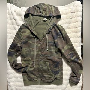 Camo Hooded Zip Up Sweatshirt -White Crow Size Medium